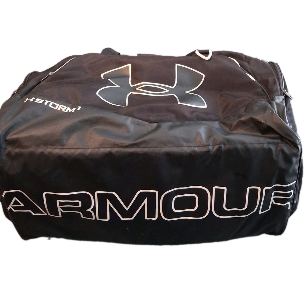 Under Armour Storm1 Duffle Black Large Logo Gym Bag Water Resistant HeatGear